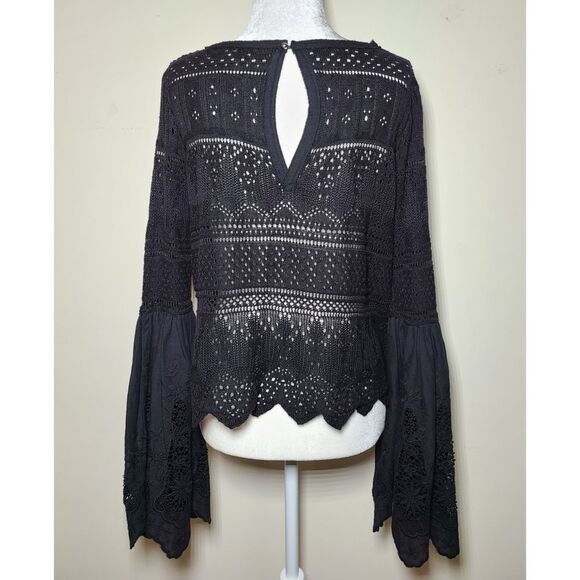 Free People|Once Upon-A-Time Black Bell Sleeve Lace Top, XS - Picture 6 of 10